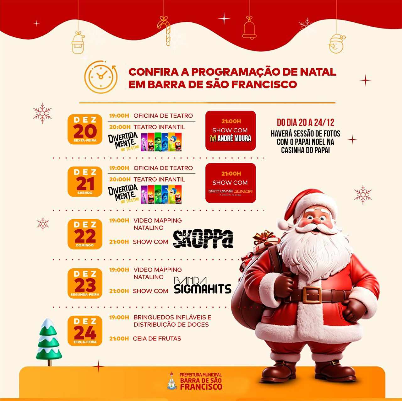 Imagem da notícia: Prefeitura divulga programação de Natal com diversas atrações na praça central