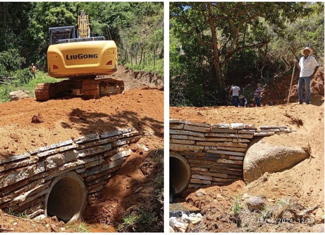 Prefeitura de Barra de São Francisco constrói mais dois bueiros em Vila Monte Sinai e Vargem Alegre