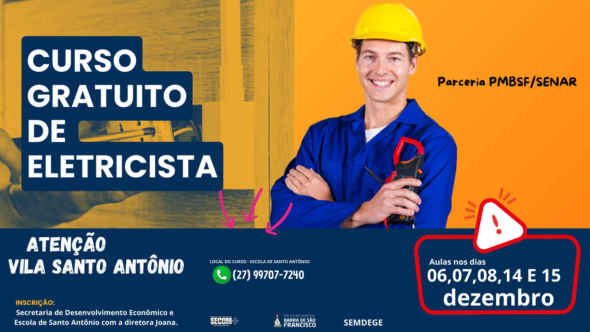 Semdege abre novas inscrições para curso gratuito de Eletricista